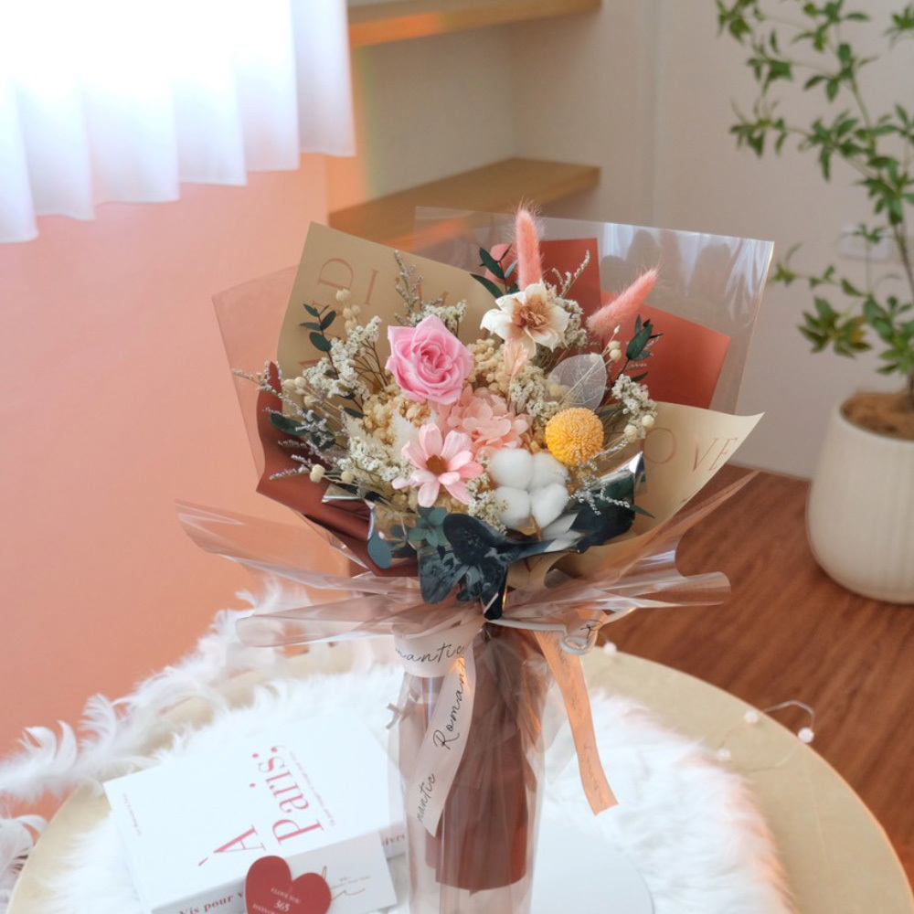 love u 系列永生玫瑰花束/ 焦糖粉