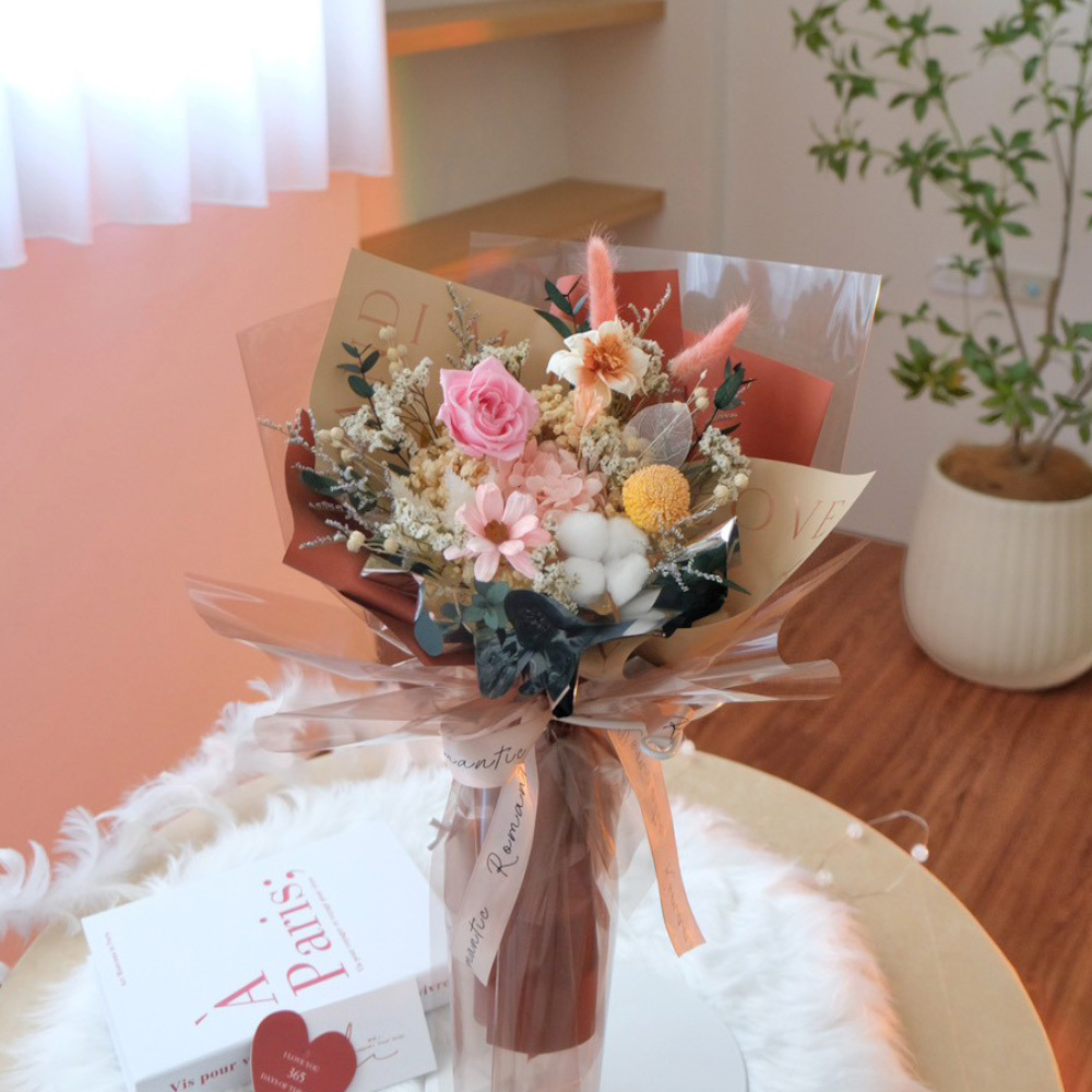 love u 系列永生玫瑰花束/ 焦糖粉