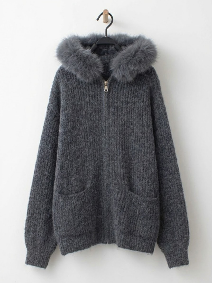 毛領針織外套舒適針織上衣學院格紋裙組合