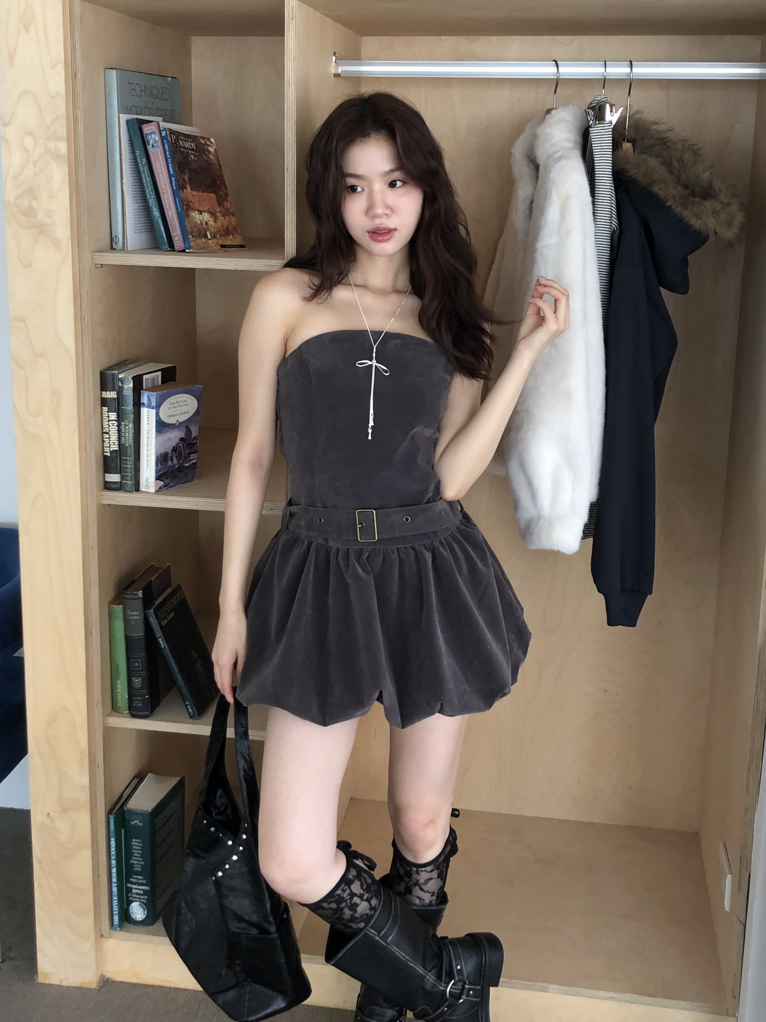 諾莉平口腰帶洋裝