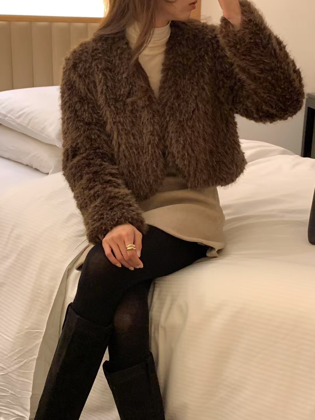 Apphia Cropped Open-Front Wool Jacket [ 3 colors / Free ]