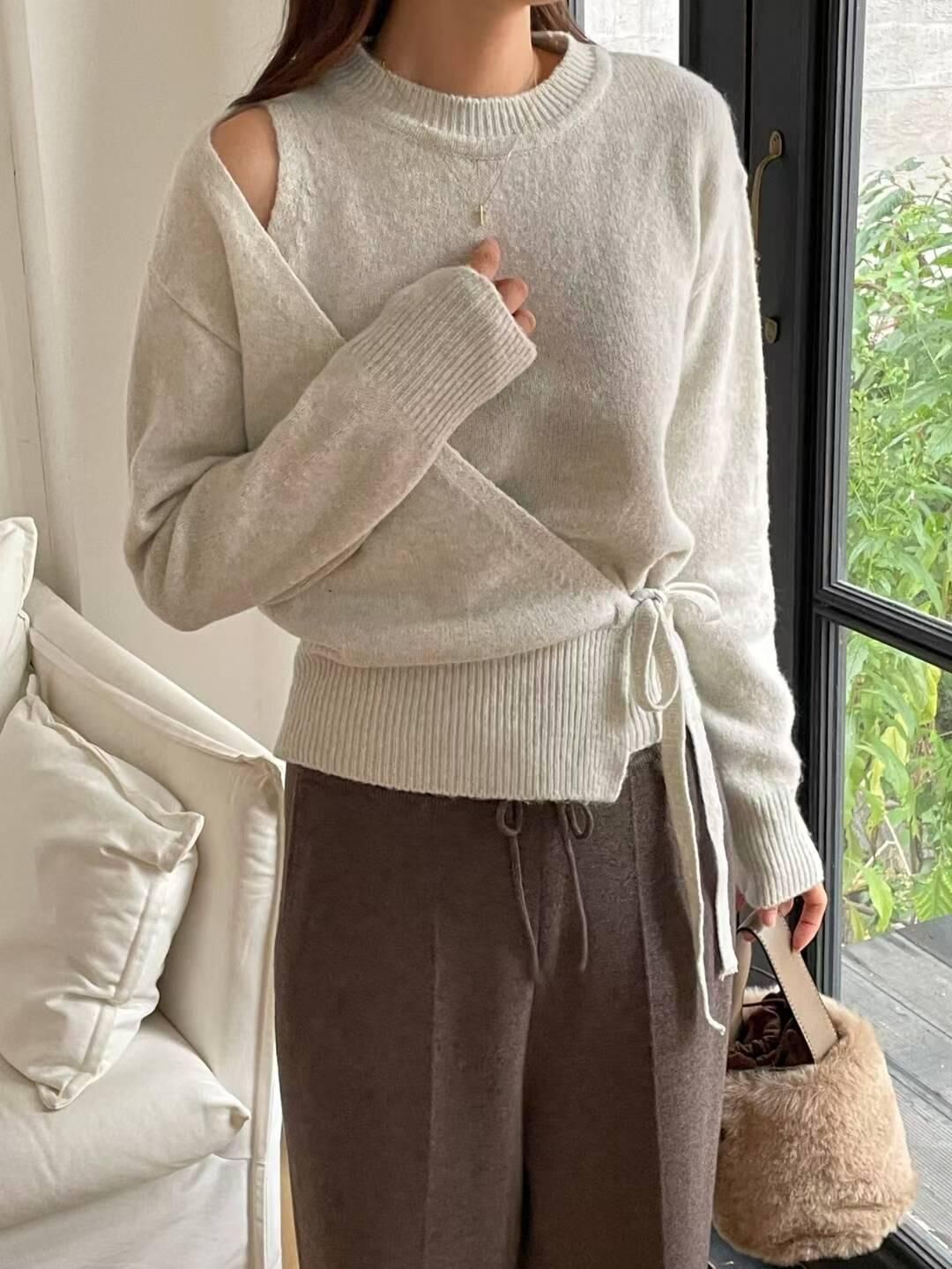 Cara 不對稱綁帶羊毛上衣 [ 3色 / Free ]