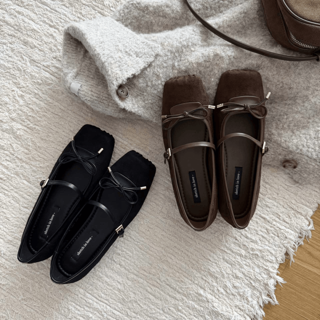 sketch in love｜✨麂皮/緞面✨ Cashew Ribbon Flat 蝴蝶結芭蕾舞鞋 [2 colors]