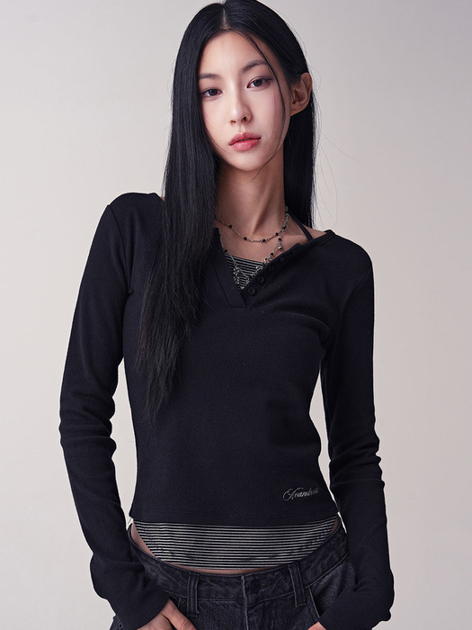 AVANDRESS Sally V-cut Stripe Layered Tee