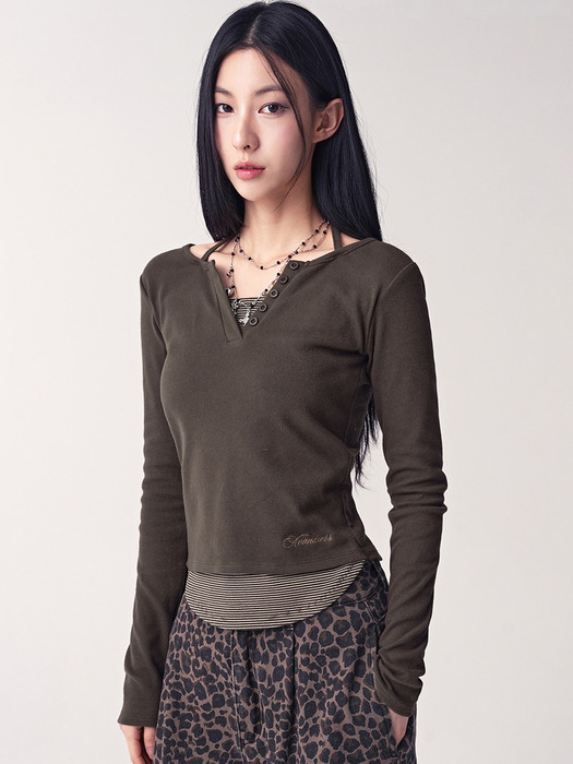 AVANDRESS Sally V-cut Stripe Layered Tee