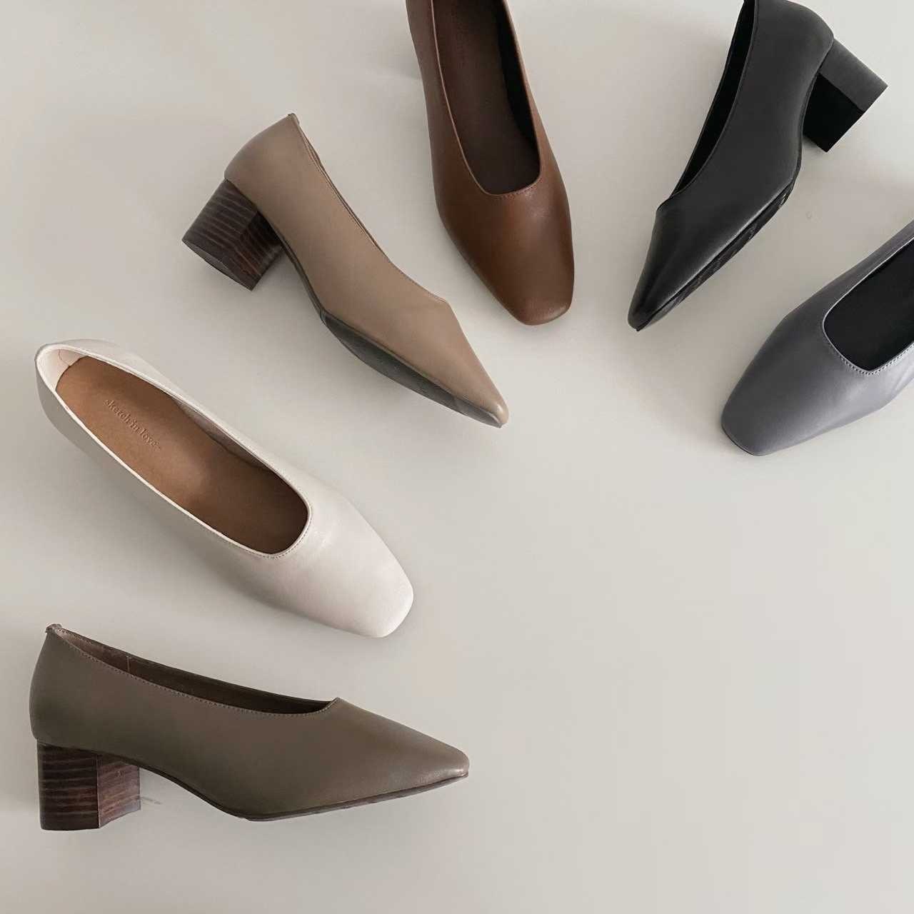 sketch in love｜✨羊皮✨ Sheepskin Leather Square-Toe heel / flat 知性方頭平底 · 高踭鞋 [6 colors]