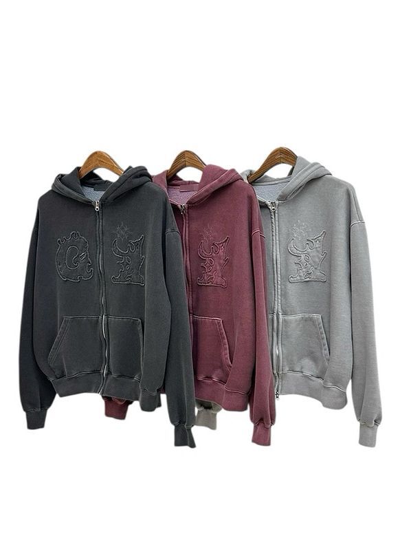 洗水英文字連帽拉鍊外套(薄抓毛底) 12GAUGE-061JK