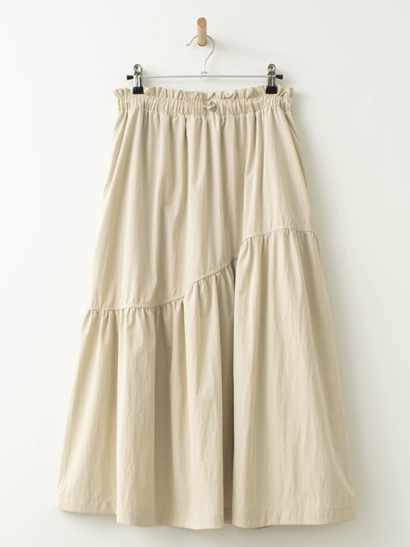 花苞腰抽繩剪接細褶長裙