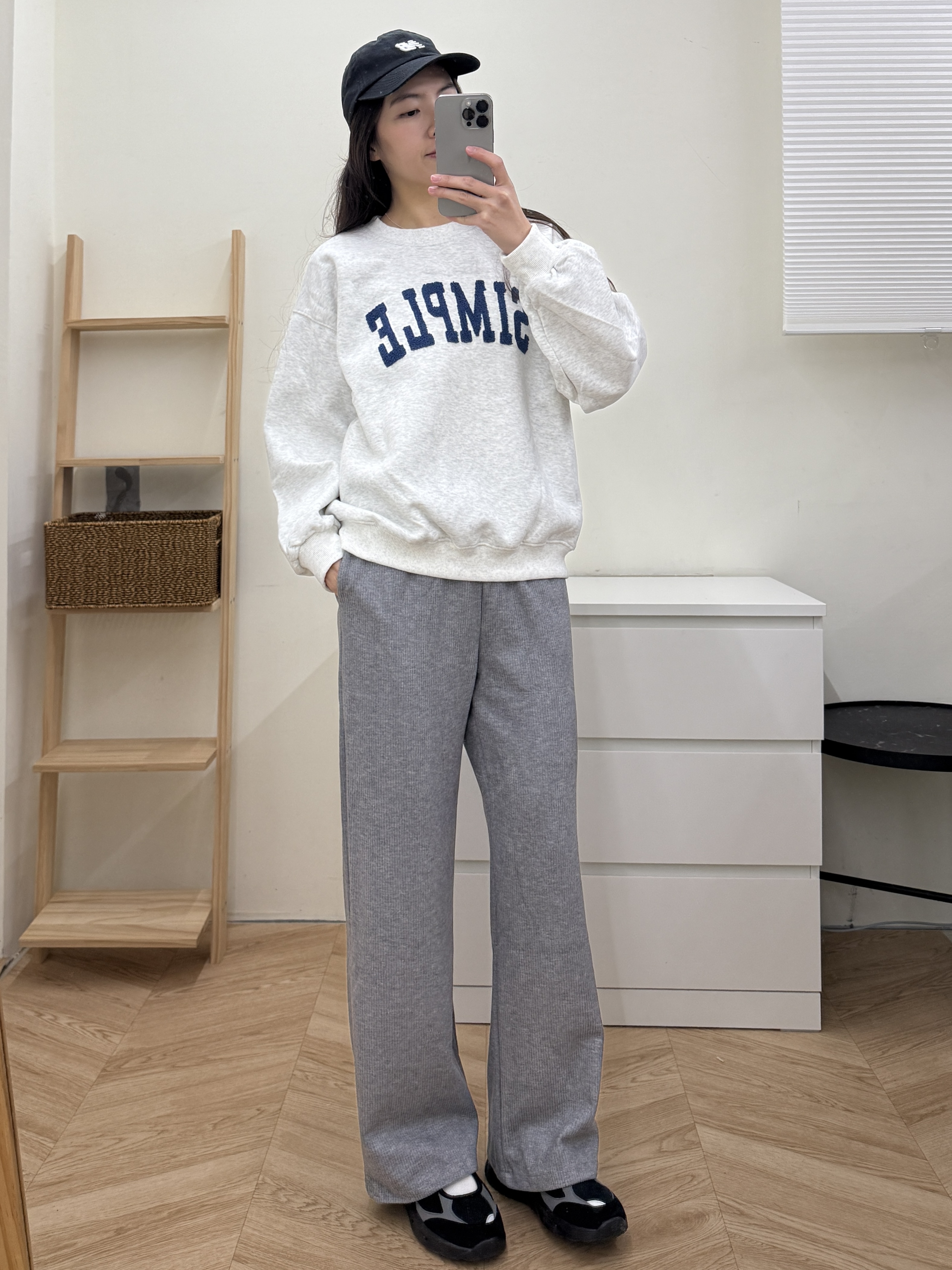 有口袋的坑條毛呢舒服褲