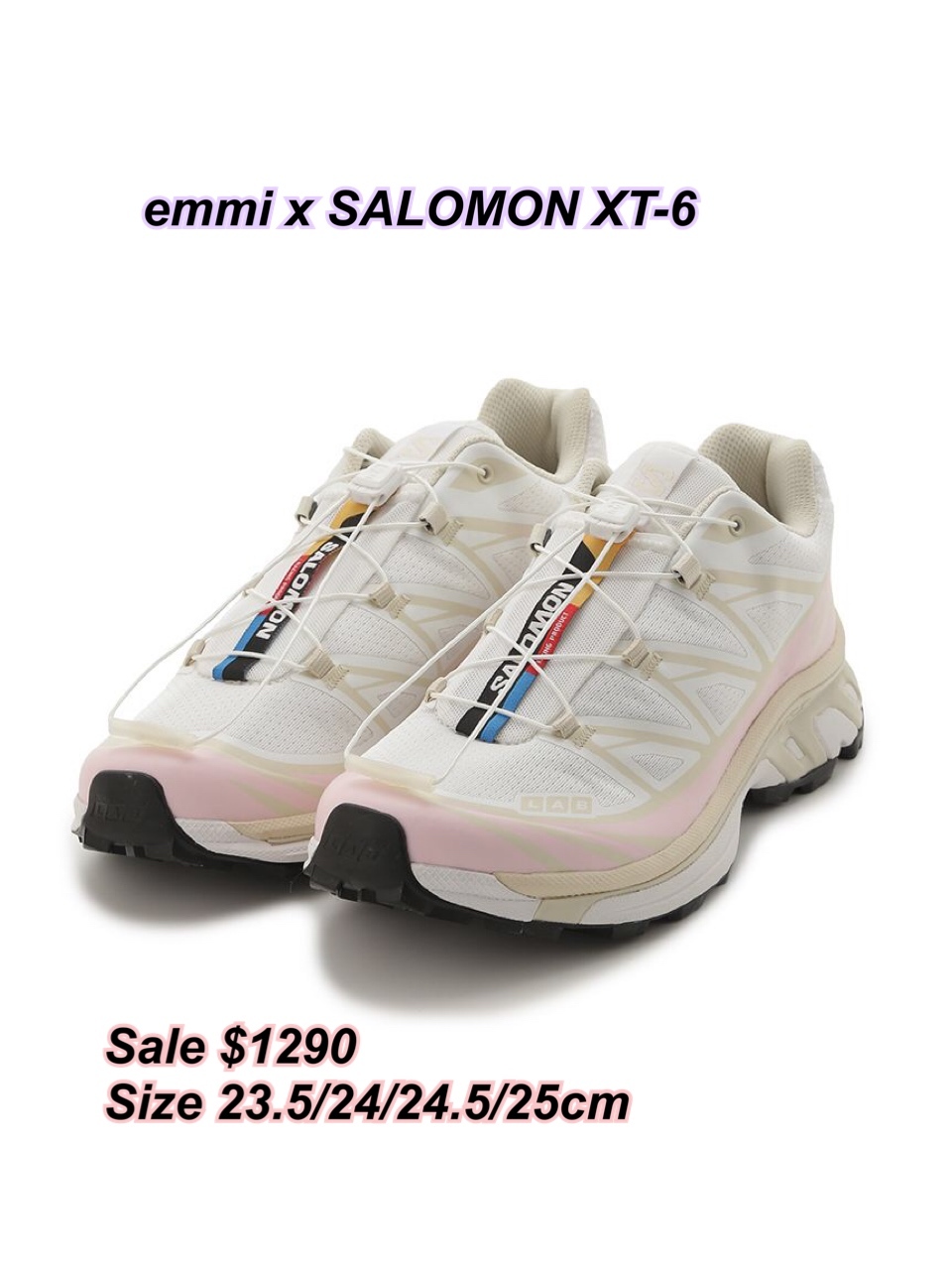 260127 sale Emmi x SALOMON XT-6 粉紅/ 白波鞋