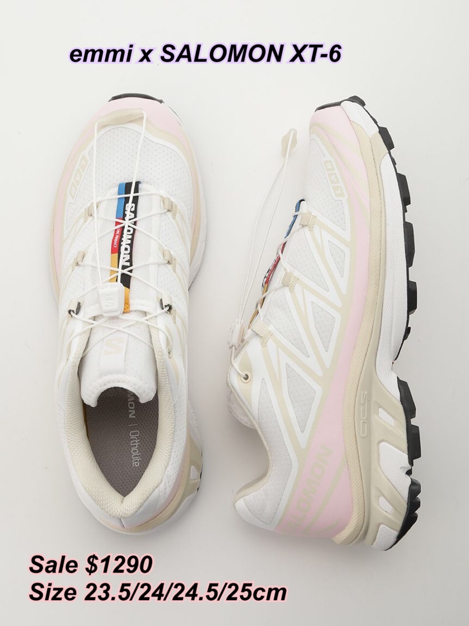 260127 sale Emmi x SALOMON XT-6 粉紅/ 白波鞋