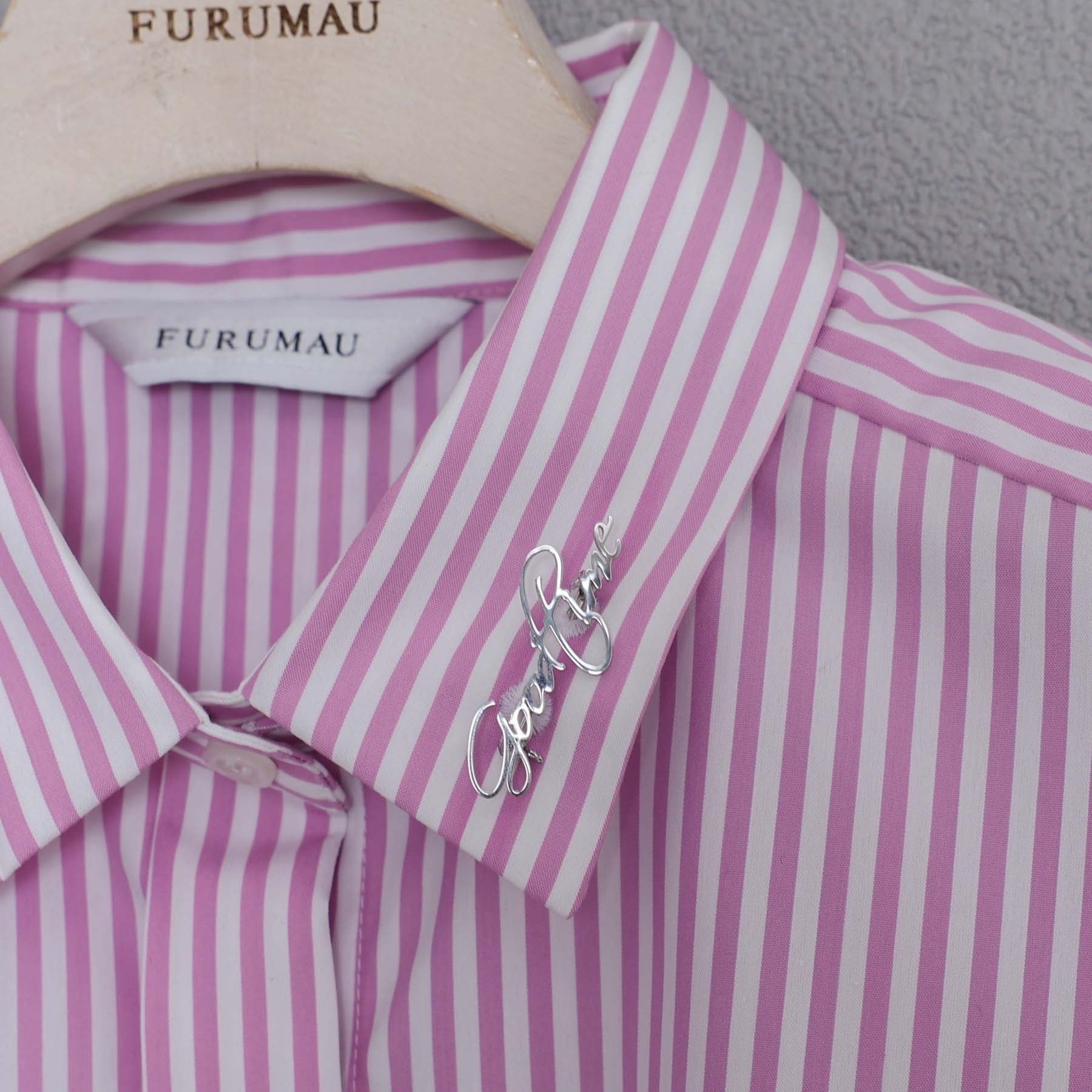 經典橫條光澤襯衫（粉）