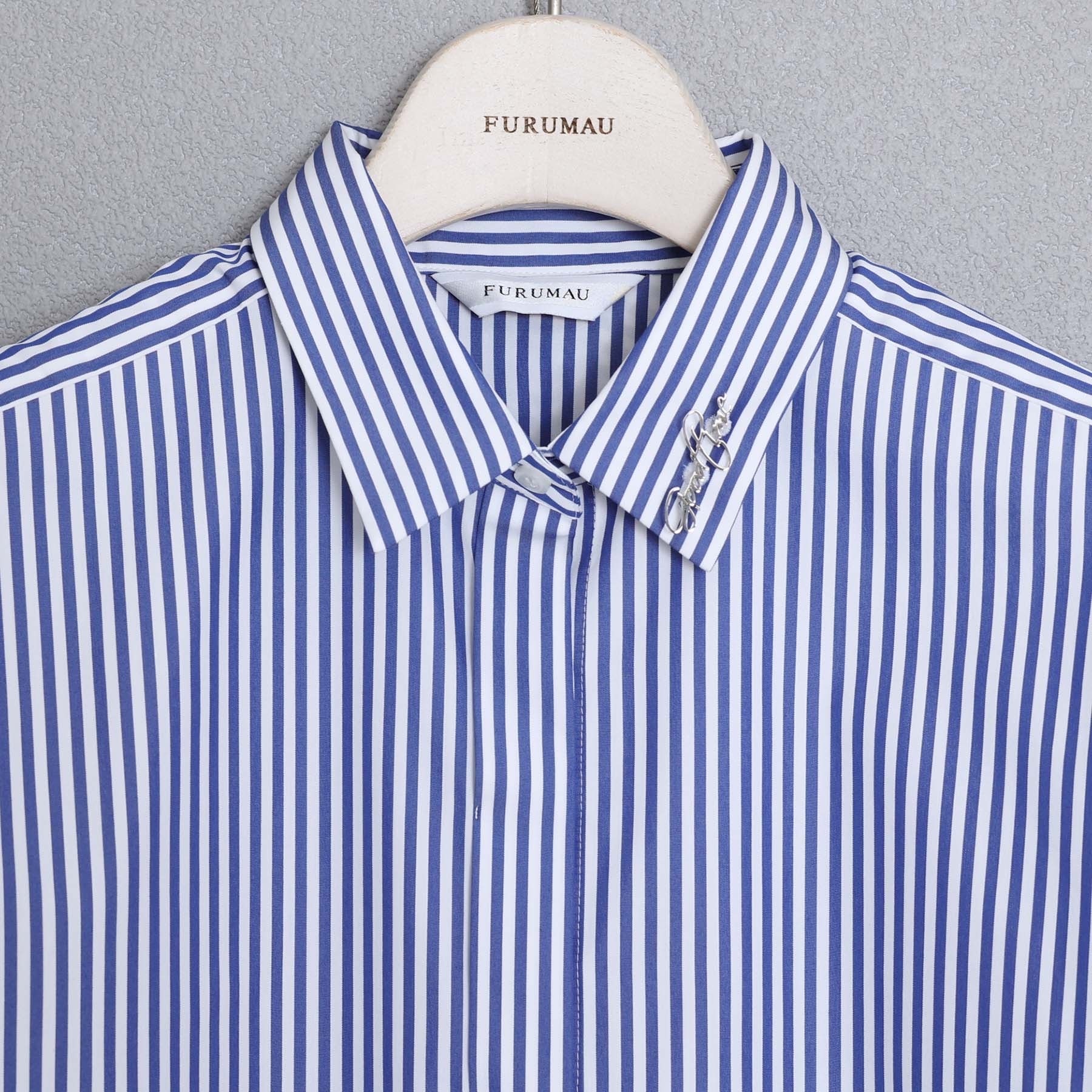 經典橫條光澤襯衫（藍）