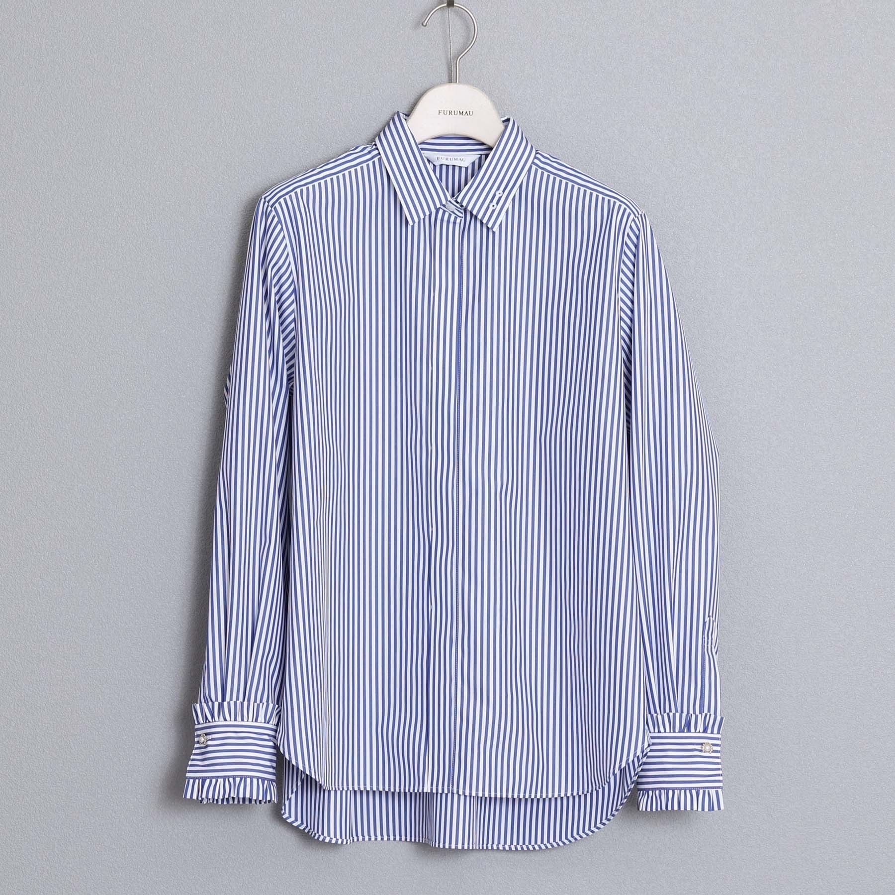 經典橫條光澤襯衫（藍）