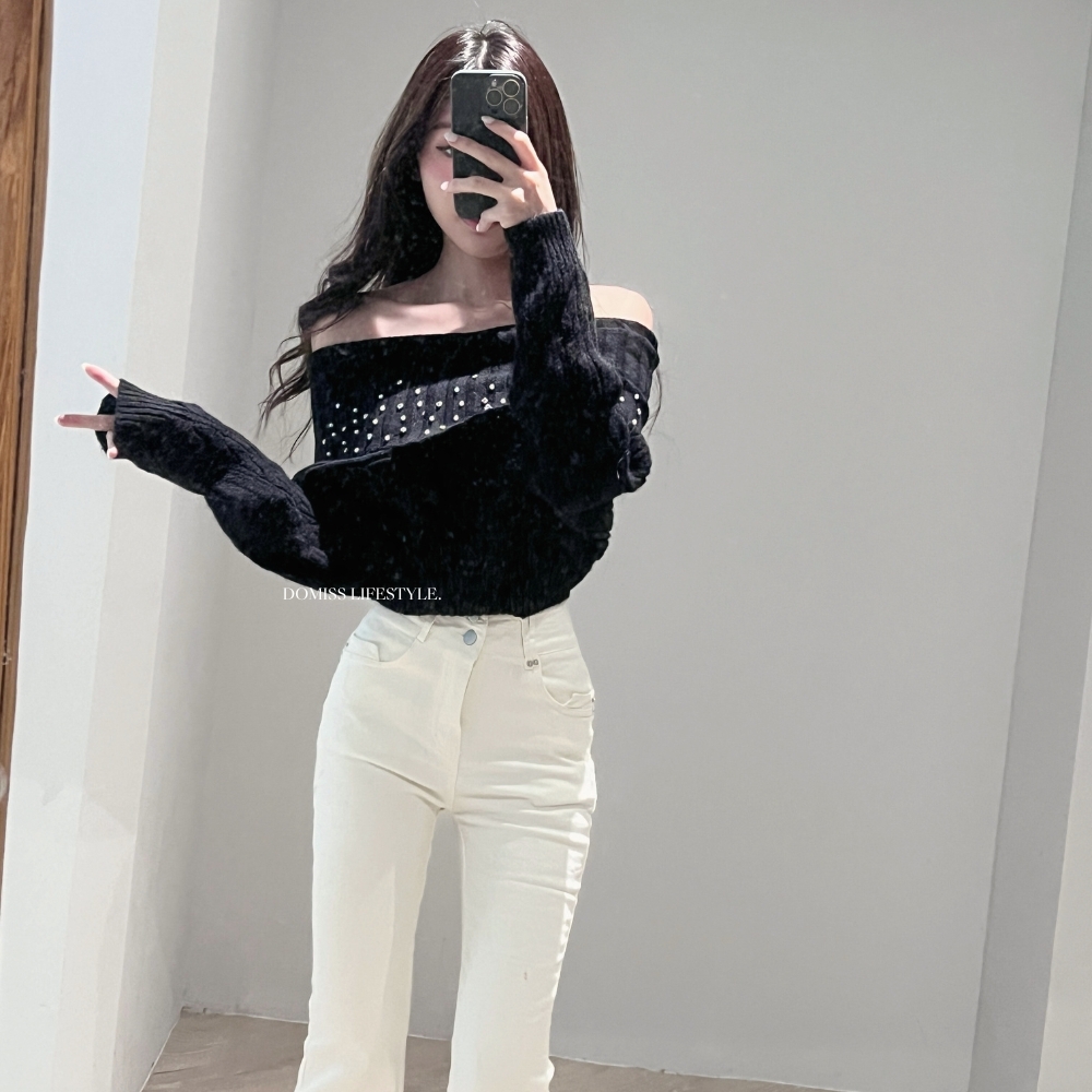 【白色微喇褲】DOMISS 白月光最好穿首選長褲-2色 喇叭褲 白色長褲(現+預)