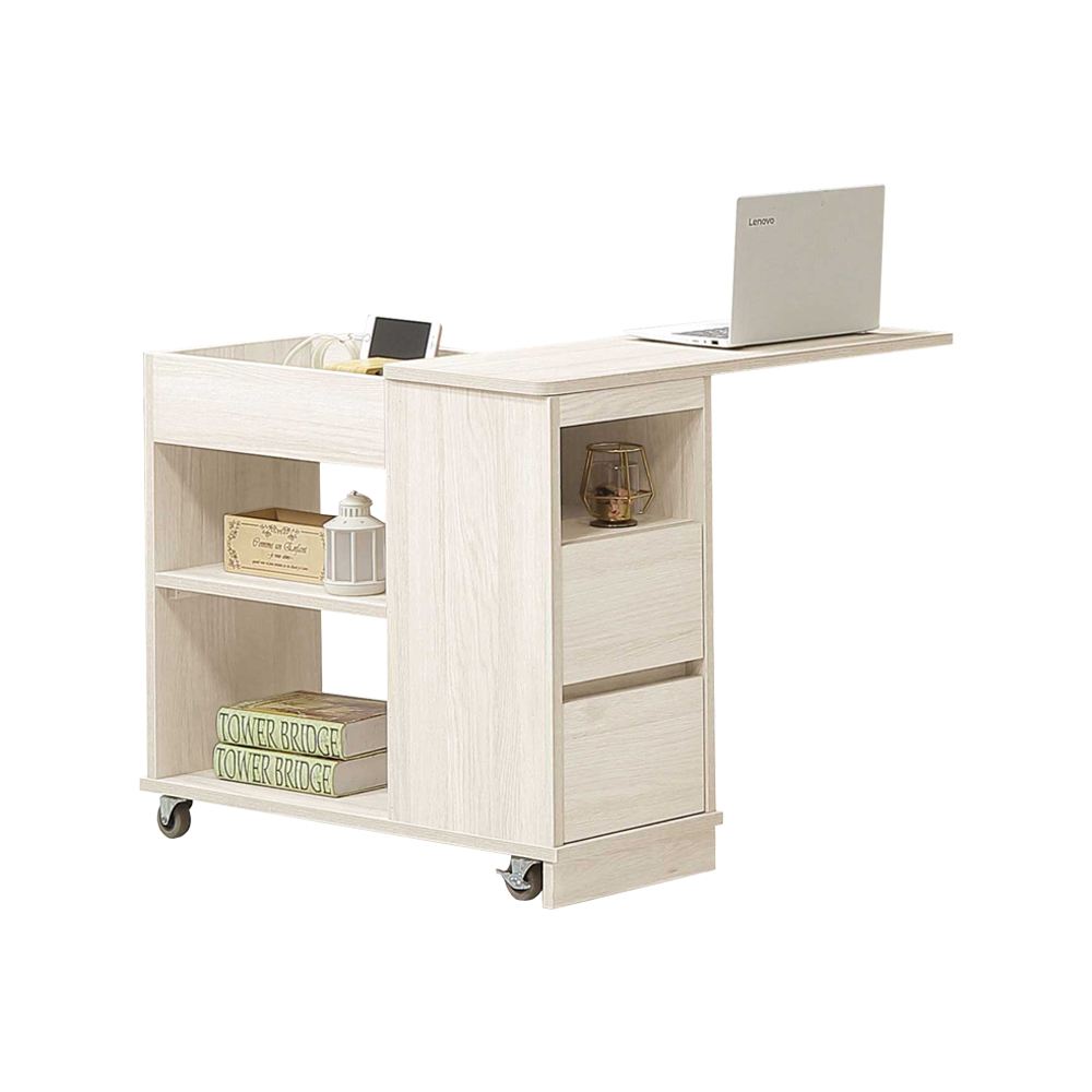 曼朵2.6尺附輪活動式旋轉沙發邊几/邊桌/小茶几/活動收納櫃-桌面360度旋轉+附USB插座