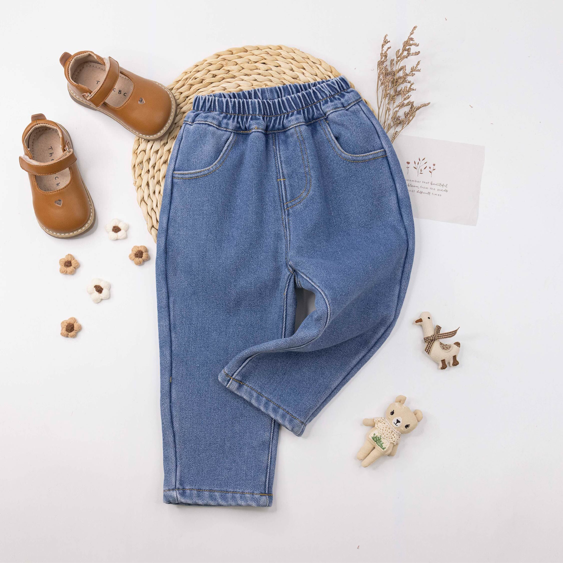 【H55884】率性質感內刷毛牛仔褲