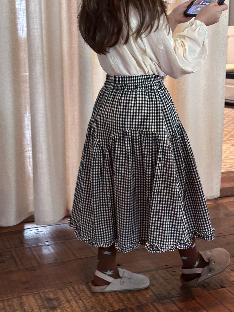 設計感甜美格紋花邊裙(100-170)