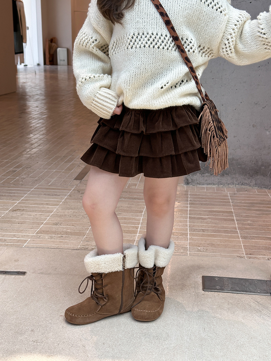 棉坑條甜美蛋糕短裙(90-170)