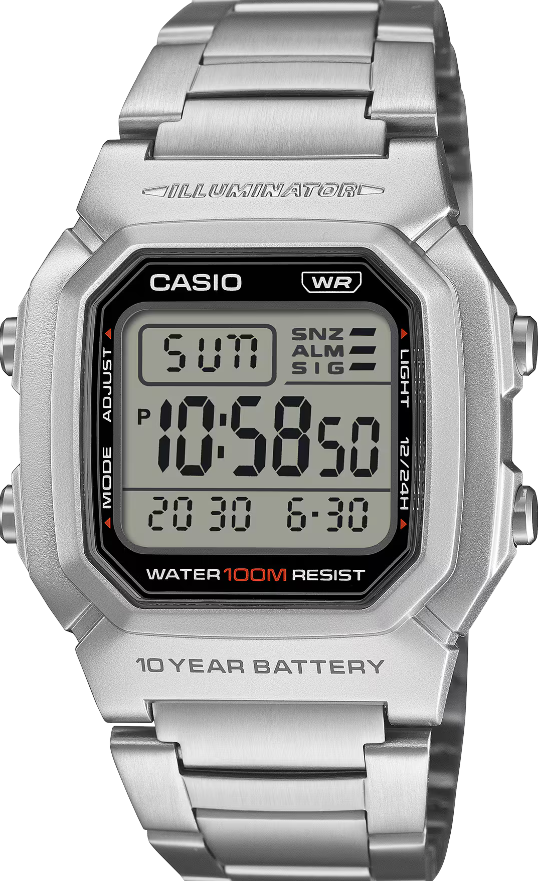 萬年鐘錶 - CASIO  卡西歐  方型簡約面盤經典不鏽鋼錶帶電子錶 W-800HD-1A 錶徑 : 36.8mm
