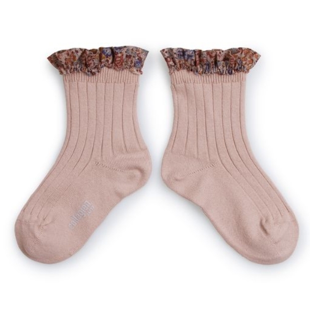 (預購) COLLEGIEN 荷葉花邊羅紋襪 Charlotte - 331 Vieux Rose 復古粉