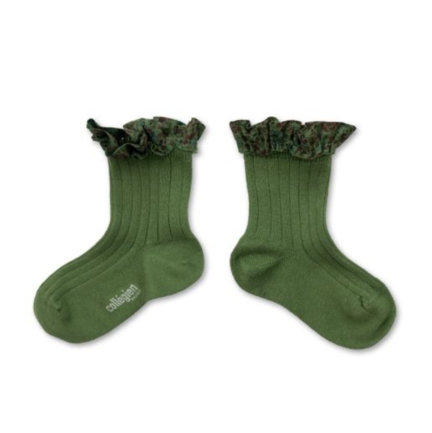 (預購) COLLEGIEN 荷葉花邊羅紋襪 Charlotte - 855 Avocat 酪梨綠