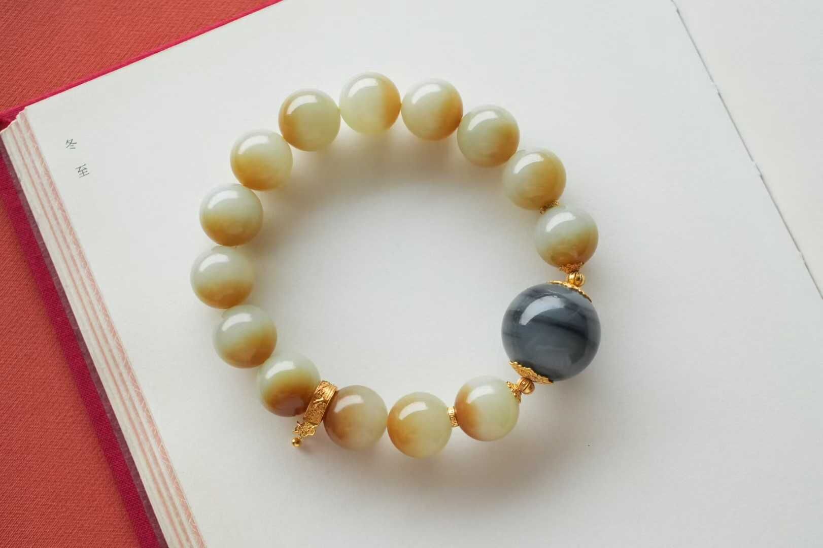 118428 和田玉且末糖白料聚寶盆手串 (12mm直徑)