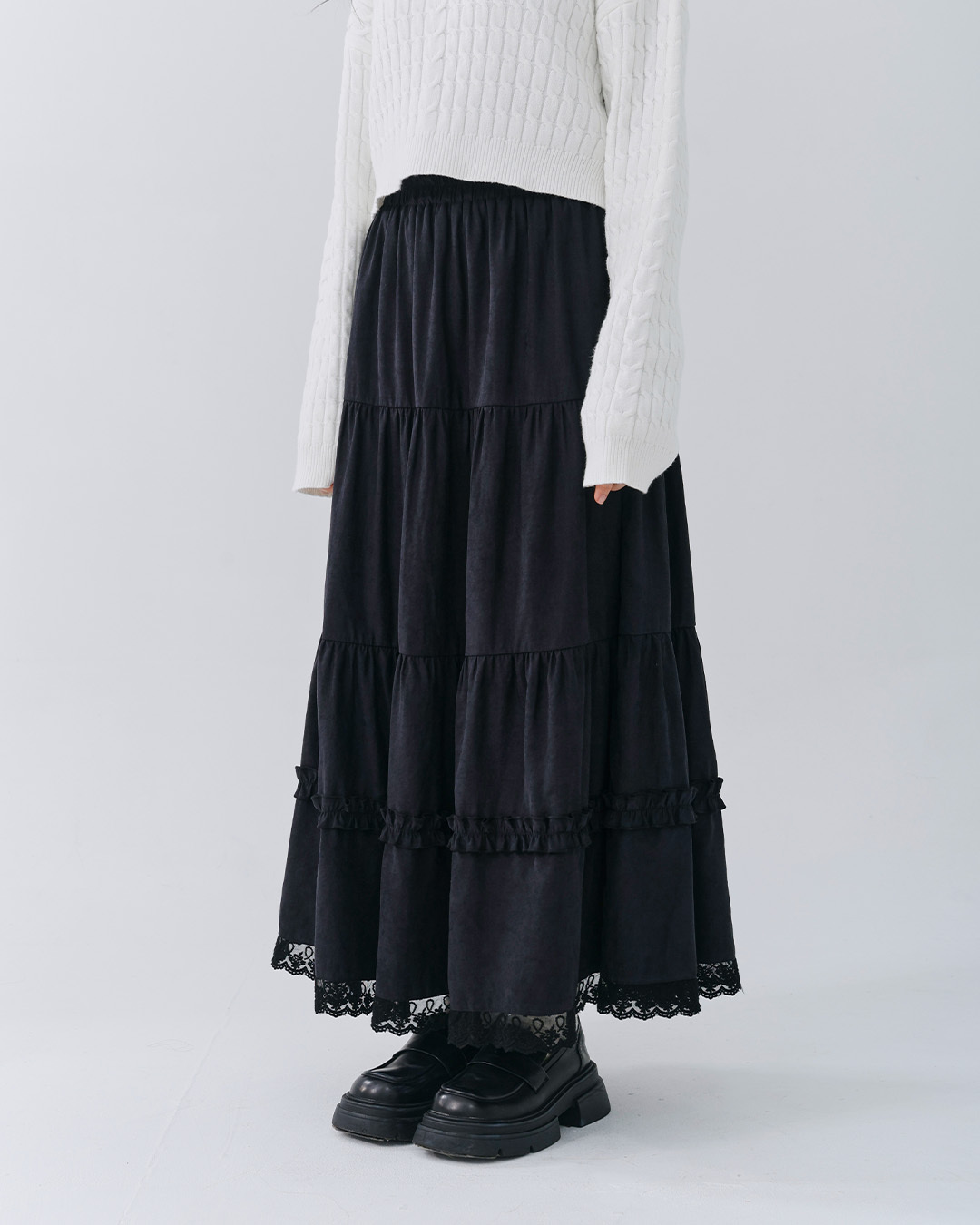 Peach velvet lace-lined brushed cake dress, available in two colors.【03021674】in stock+pre-order