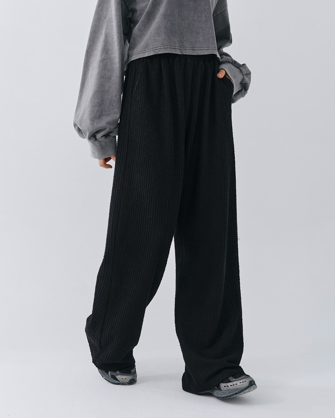 Casual plush straight-striped jacquard trousers, available in two colors.【04102018】in stock+pre-order