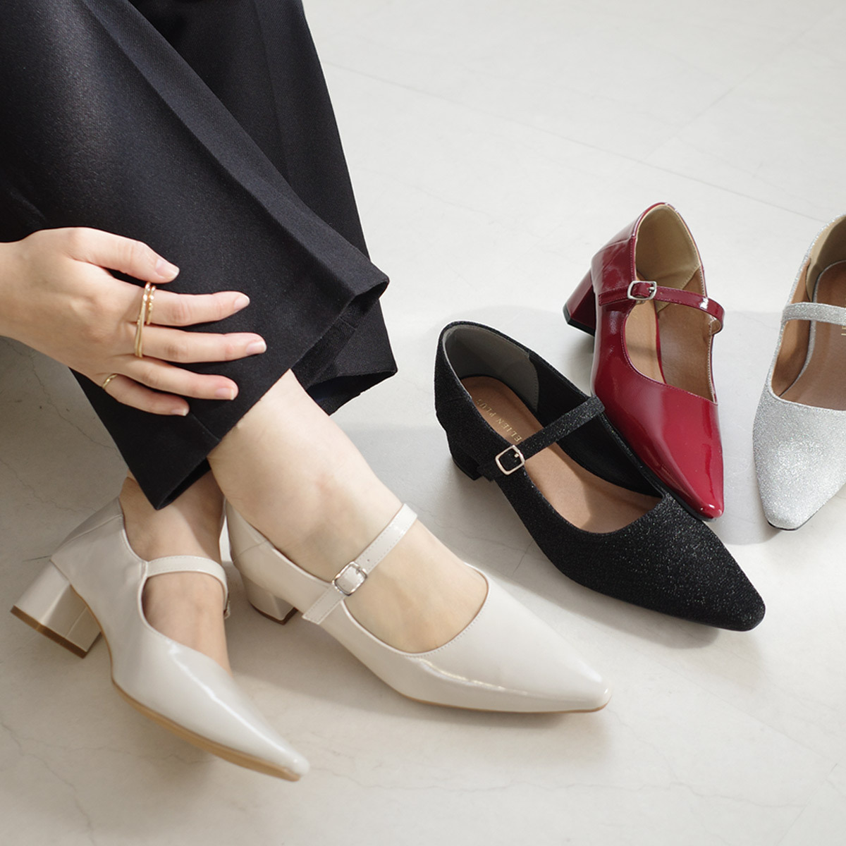 巴黎氣質 尖頭粗跟瑪莉珍鞋【SY016】