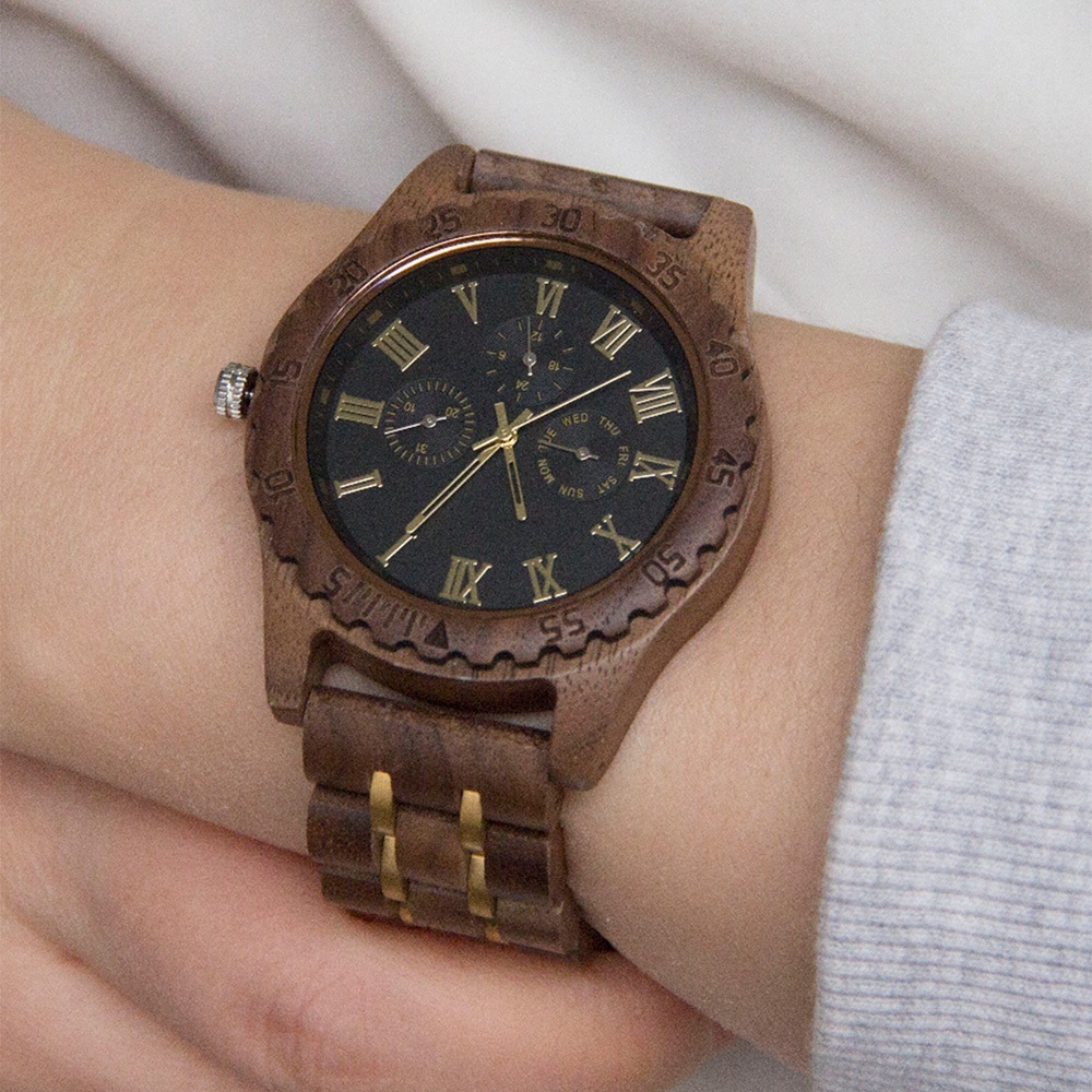 復古手錶 手錶 男生手錶 石英錶 胡桃木手錶 木頭錶 大錶盤手錶 指針手錶 多功能手錶 木質錶 腕錶 檀木手錶 783