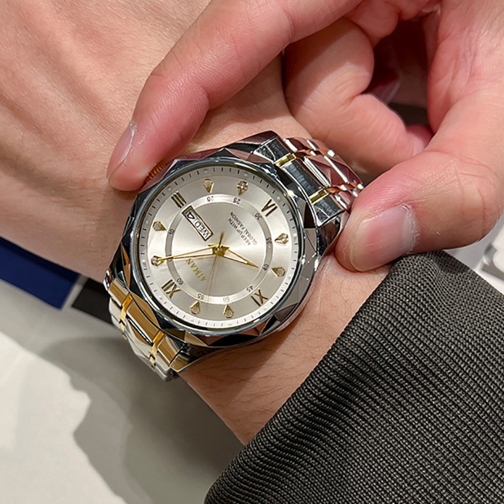 商務手錶 夜光手錶 男生手錶 腕錶 送男友 手錶 石英錶 鋼帶手錶 指針手錶 圓形手錶 羅馬手錶  金屬日曆錶 764