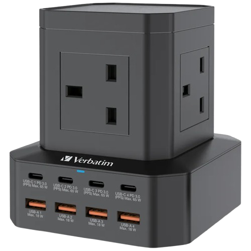 Verbatim 4個AC插座 + 8端口 65W PD & QC 3.0 電源拖板