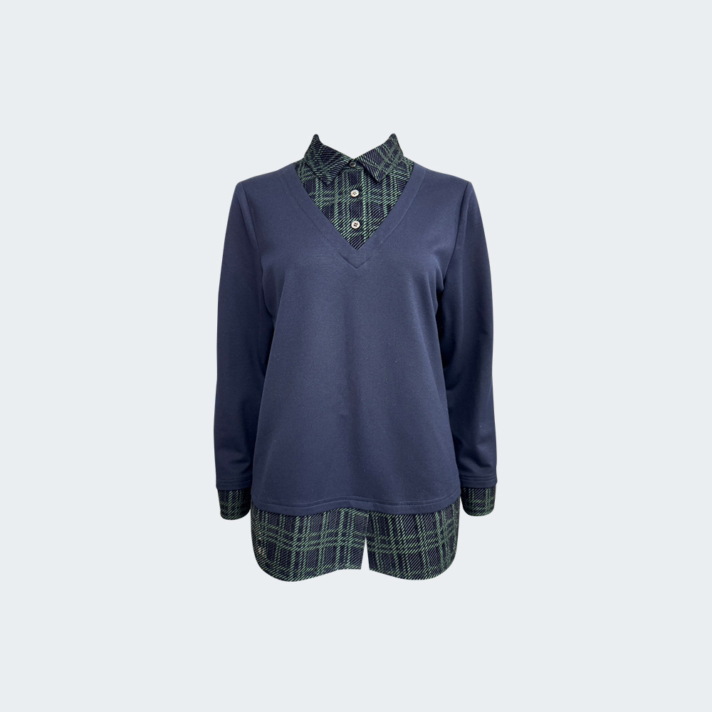 假兩件V領拼接上衣