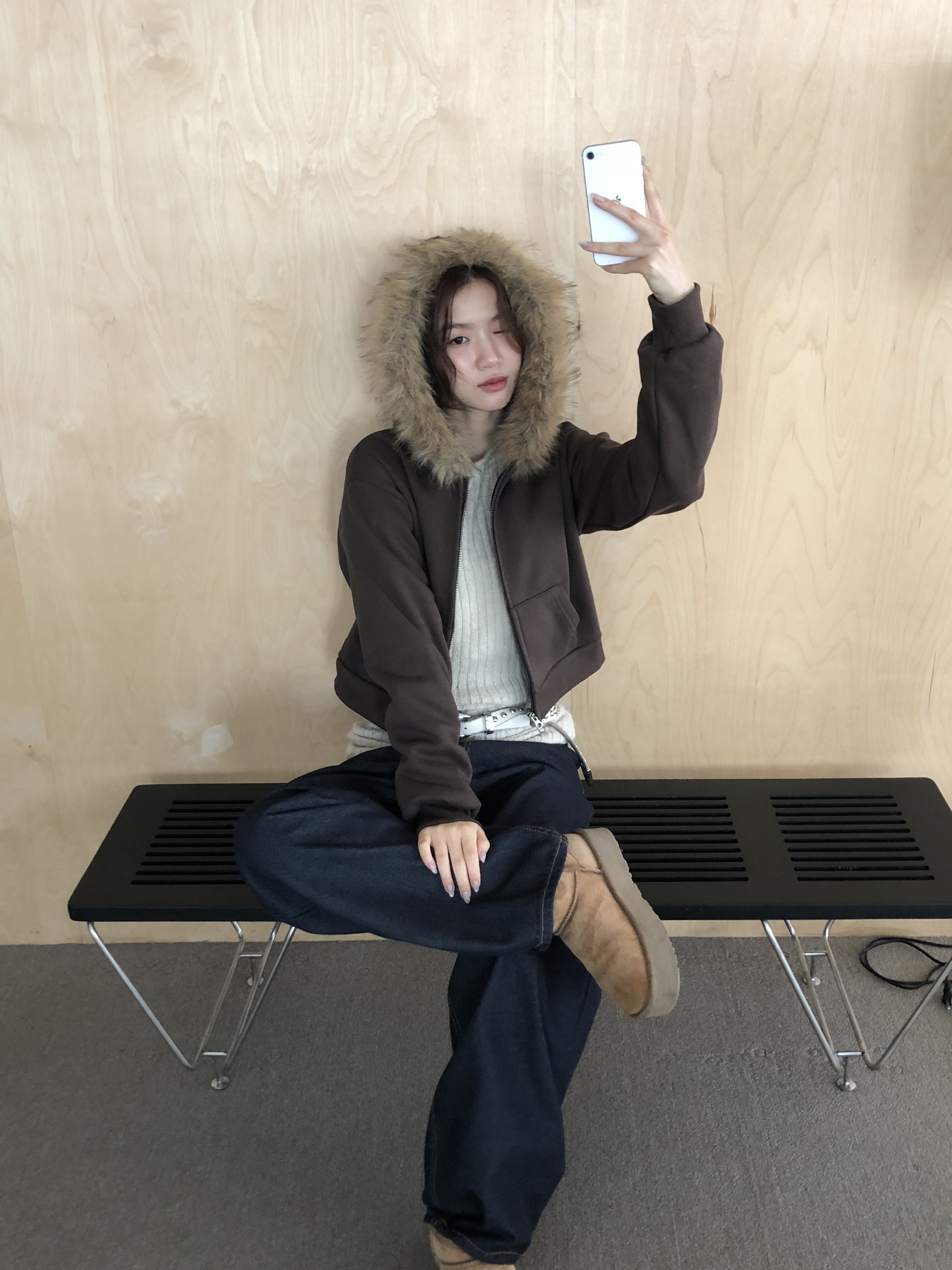 Angel Fur Hooded Zip-Up Jacket #外套