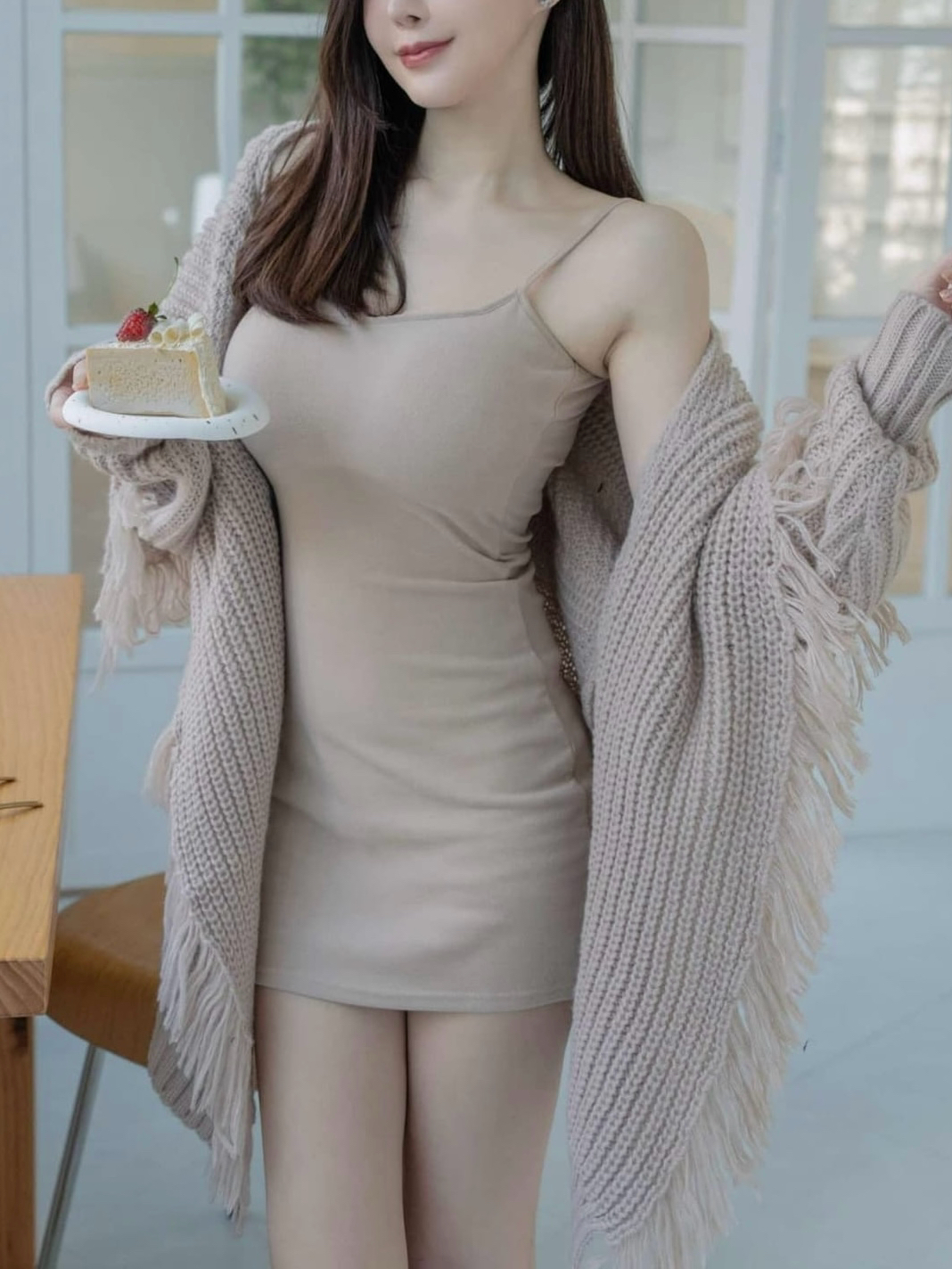 🤍流蘇針織披肩外套+內刷毛背心洋兩件式（2色均碼）