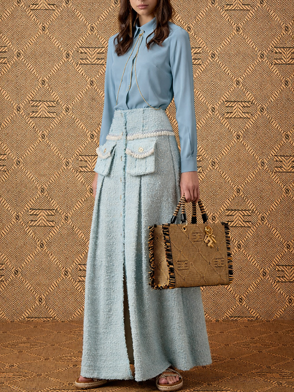 Elisabetta Franchi 雙鍊造型絲襯衫 (天藍)