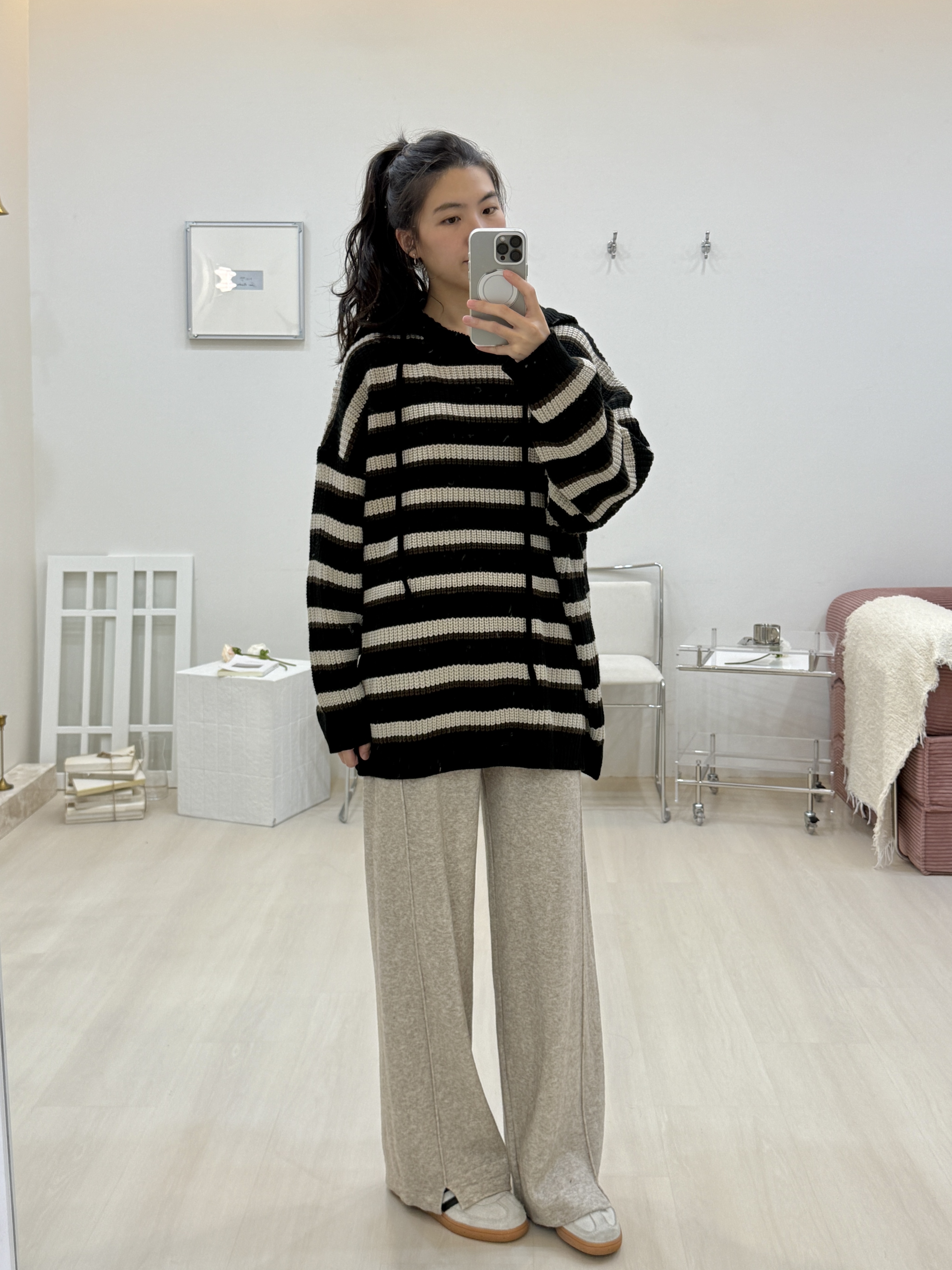 微厚針織小開衩舒服褲