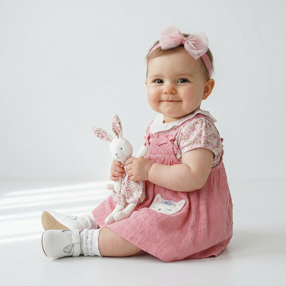 PIPPY 田園印花優雅蝴蝶結吊帶裙3入組禮盒 粉