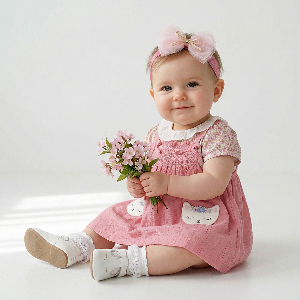 PIPPY 田園印花優雅蝴蝶結吊帶裙3入組禮盒 粉