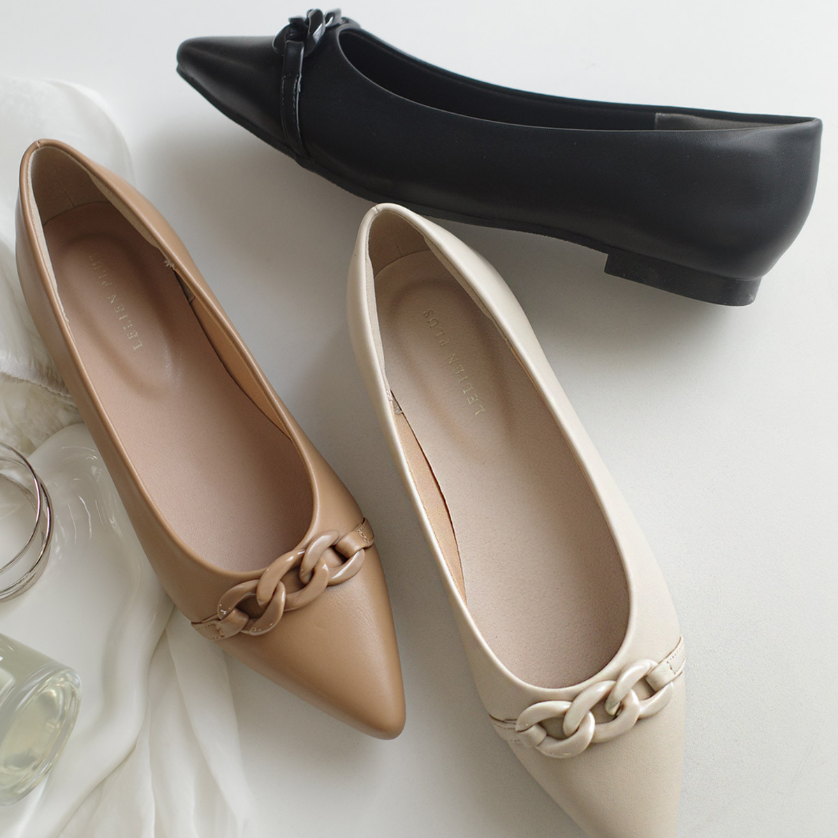 精緻鍊條尖頭平底鞋 健步如飛【CX3047】