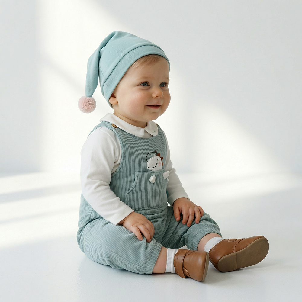 PIPPY 舒適兩件式可愛立體小恐龍吊帶褲3件組禮盒 綠