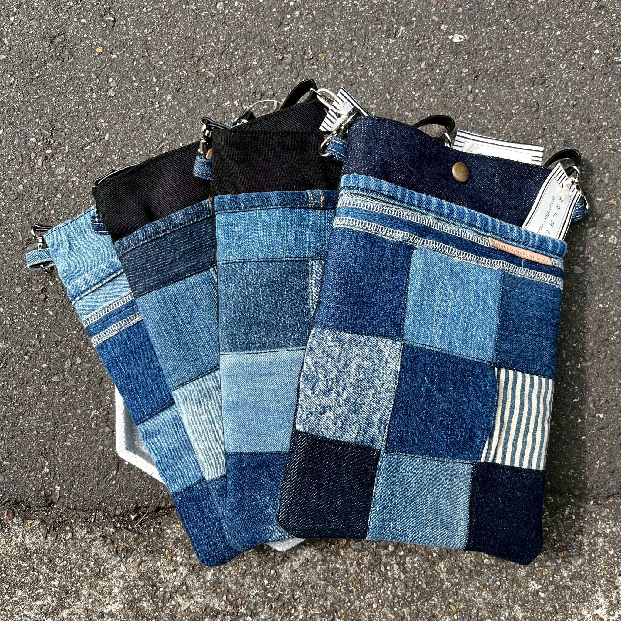 [夜空に月と星] 丹寧方形拼布斜背小包 | yozora007