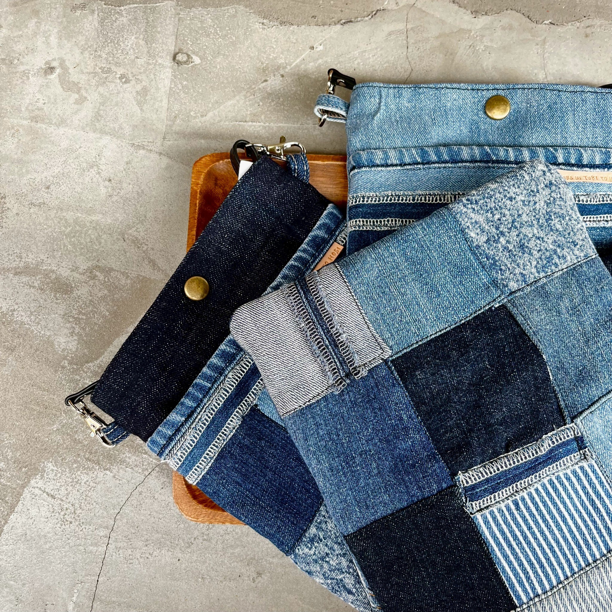 [夜空に月と星] 丹寧方形拼布斜背小包 | yozora007