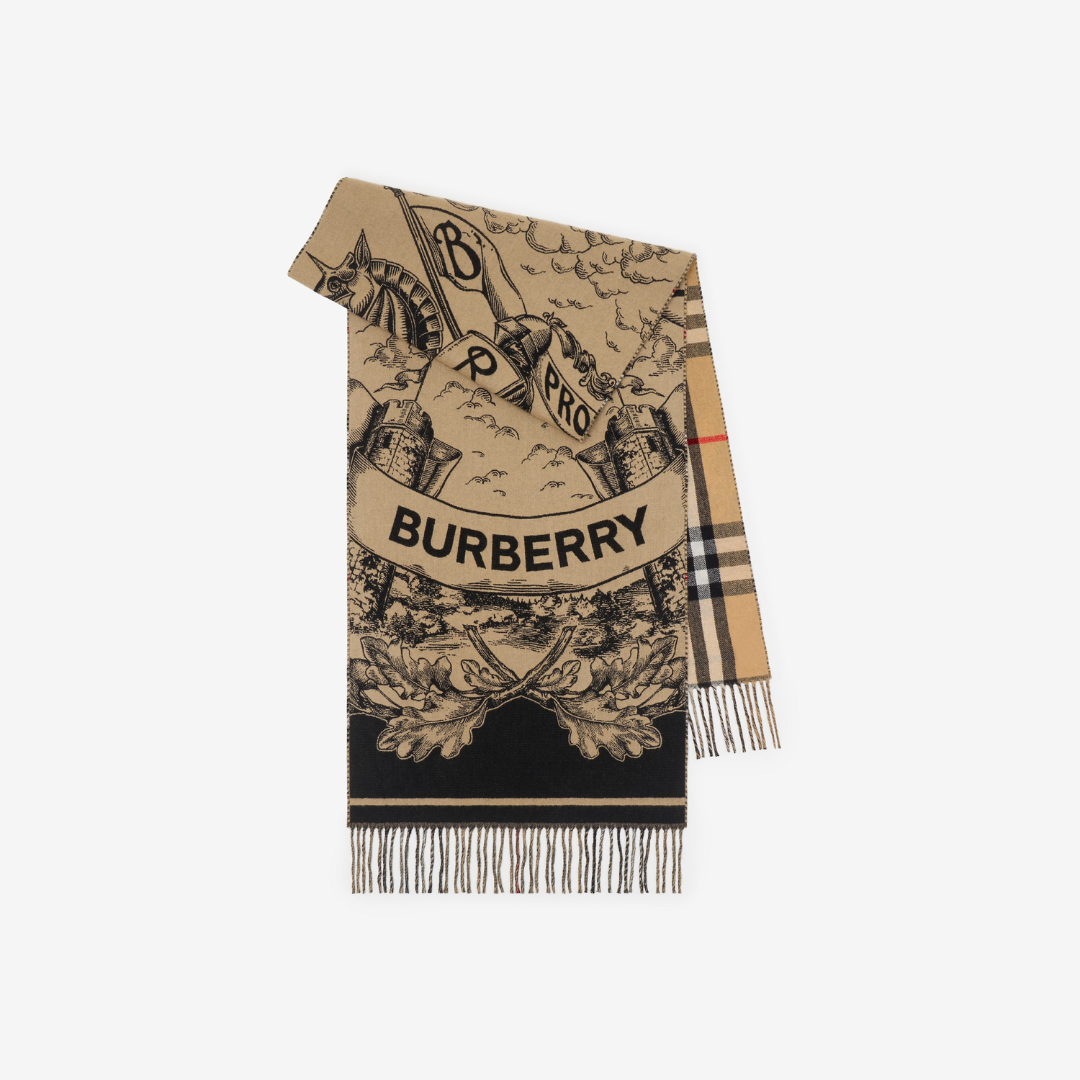 1FF0101-249 [BURBERRY] Wide Reversible Ekd Cashmere Scarf Archive Beige (SS26) #80737681 (F-EU-E)