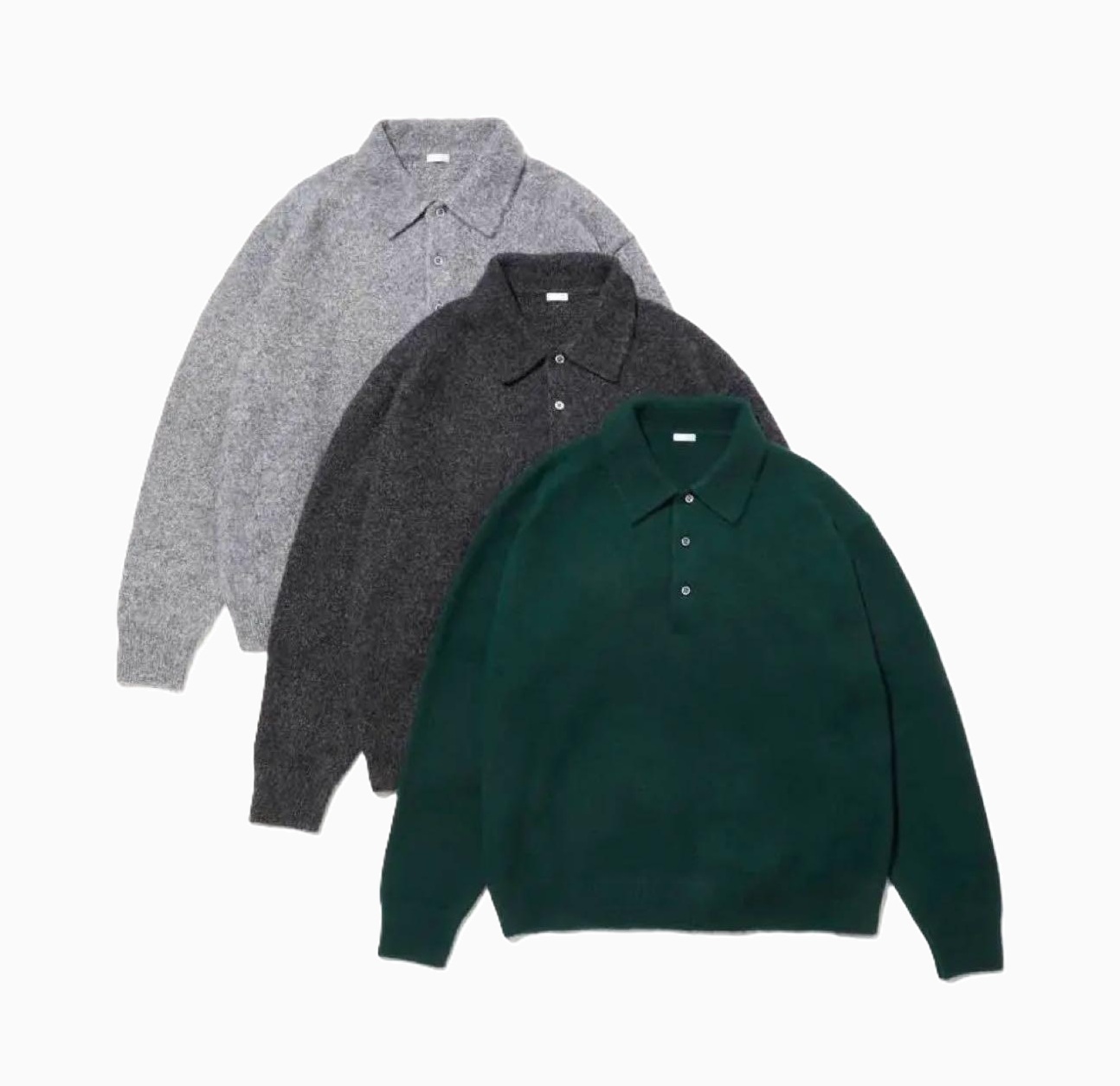 A.PRESSE CASHMERE MIDDLE GAUGE POLO COLLAR SWEATER - GREEN SIZE 2