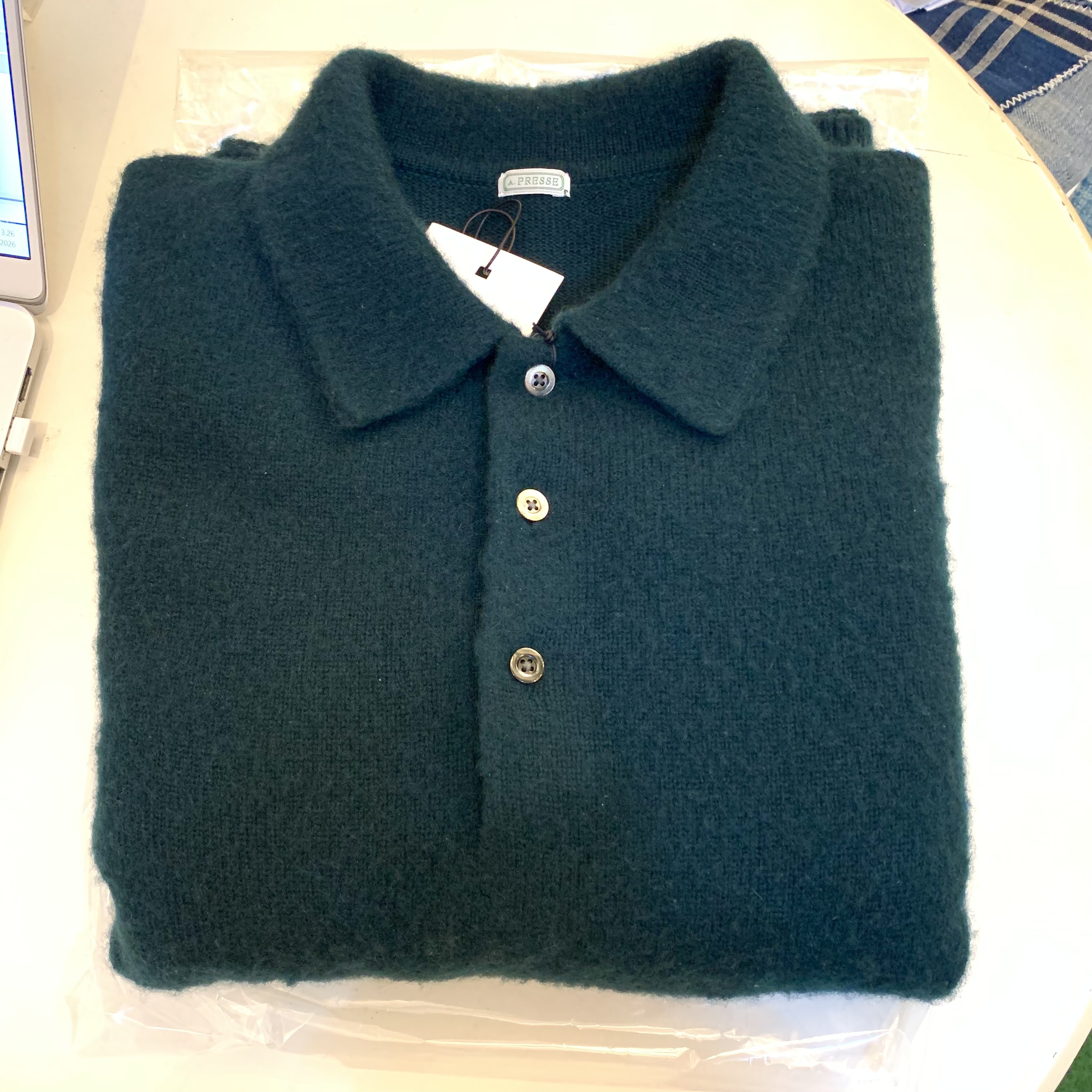 A.PRESSE CASHMERE MIDDLE GAUGE POLO COLLAR SWEATER - GREEN SIZE 2