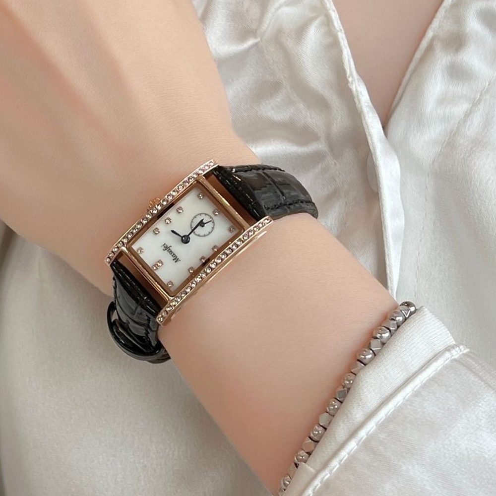 鑲鑽手錶 方型手錶 女生手錶 皮帶手錶 皮革手錶 小方錶 氣質腕錶 手錶 腕錶 石英手錶 747