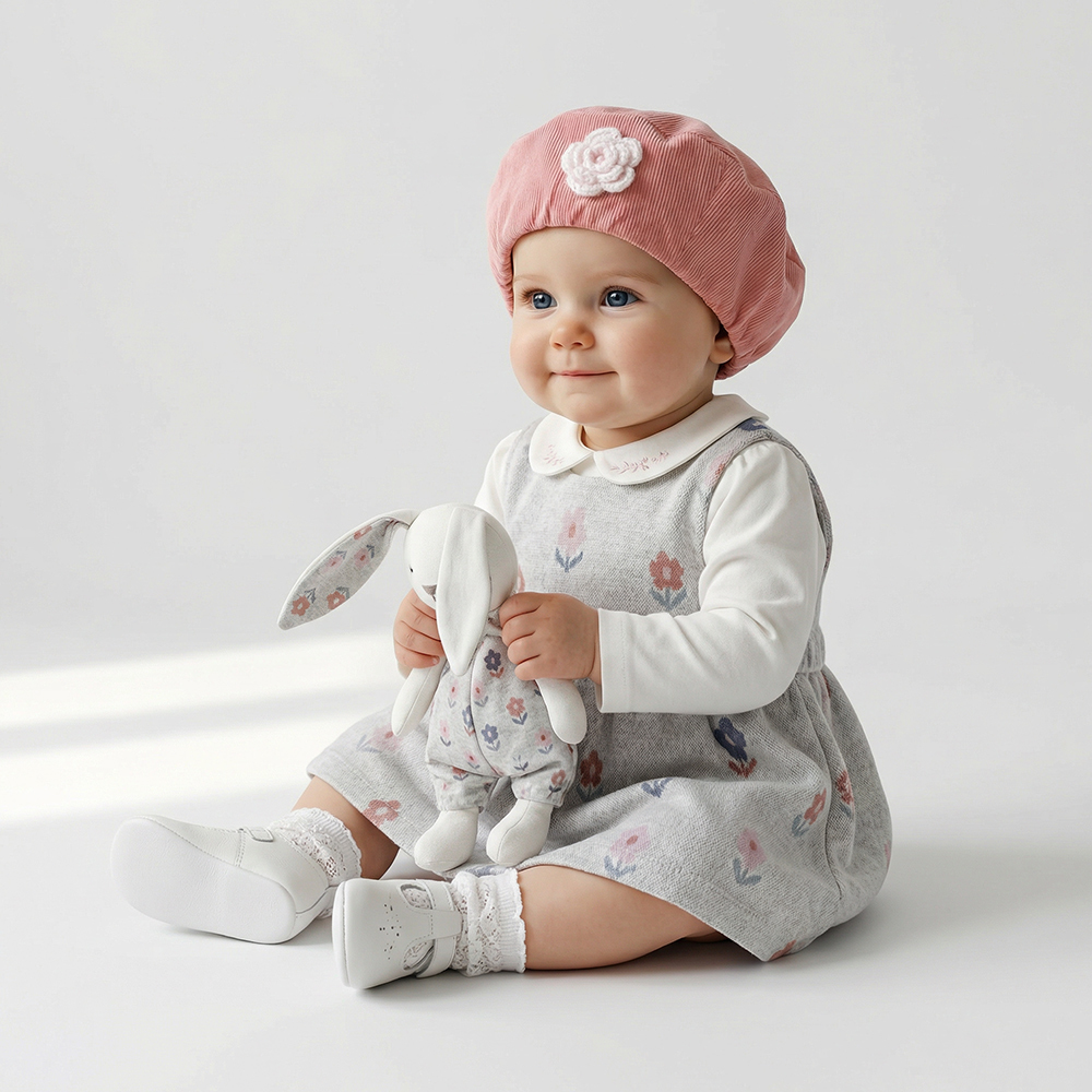 PIPPY 朵朵可愛小花小翻領吊帶裙3入組禮盒 米