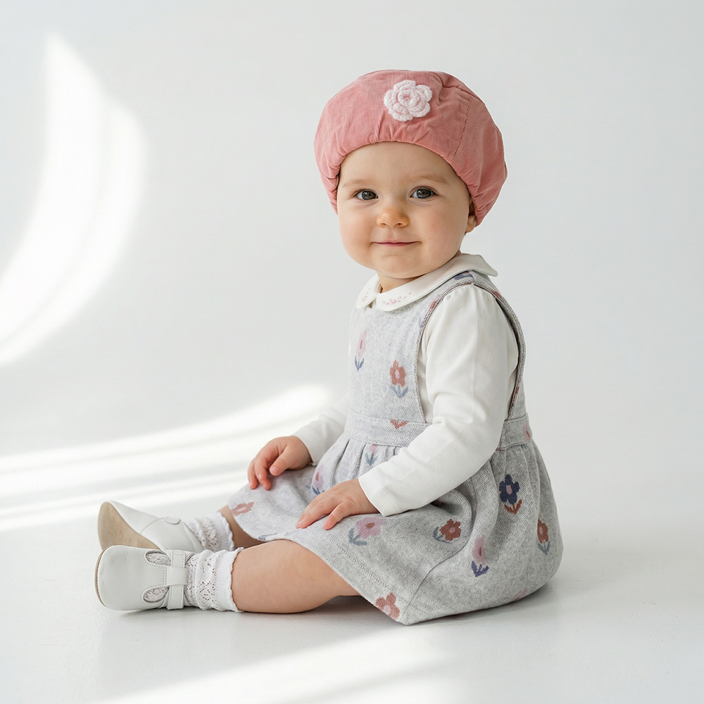 PIPPY 朵朵可愛小花小翻領吊帶裙3入組禮盒 米